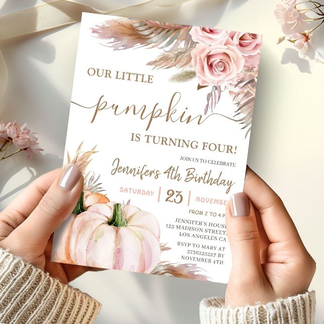 Invitación Nuestra pequeña calabaza | Boho Fall Chica 4º cump (Subido por el creador)
