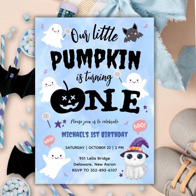 Invitación Nuestra pequeña calabaza | Boy Halloween 1º cumple (Subido por el creador)