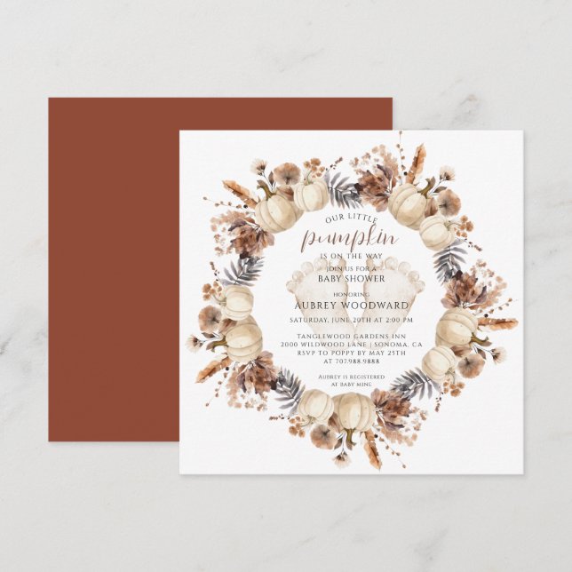 Invitación Nuestra pequeña calabaza cae en Baby Shower (Anverso / Reverso)