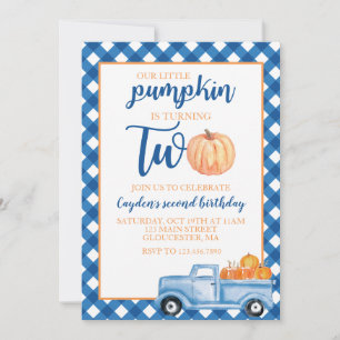 Invitación Nuestra pequeña calabaza cumple dos camión azul se