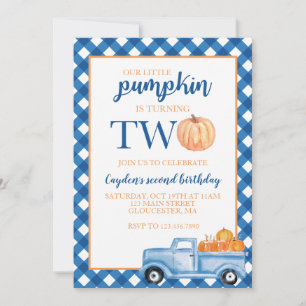 Invitación Nuestra pequeña calabaza cumple dos camión azul se