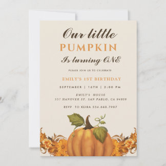 Invitación Nuestra Pequeña Calabaza Cumple Uno 1er Cumpleaños
