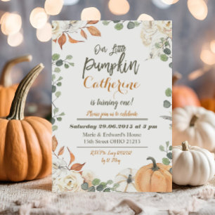 Invitación Nuestra Pequeña Calabaza Cumpleaños 1er Primer Niñ