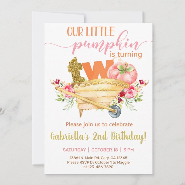 Invitación Nuestra pequeña calabaza dulce invito de 2º cumple (Anverso)