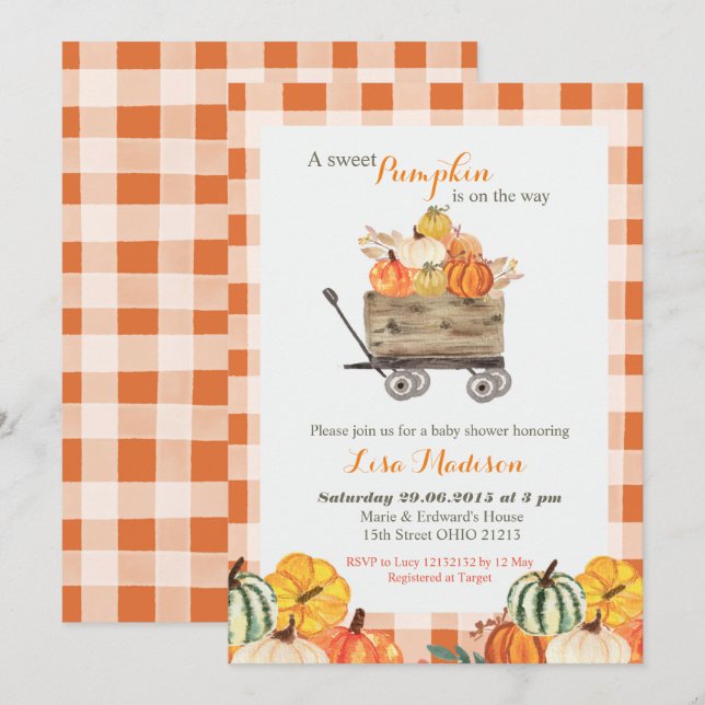 Invitación Nuestra pequeña calabaza está en camino de la bebé (Anverso / Reverso)