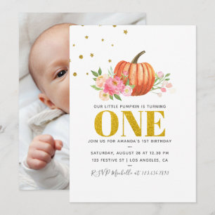 Invitación Nuestra Pequeña Calabaza Fiesta de Cumpleaños 1 de