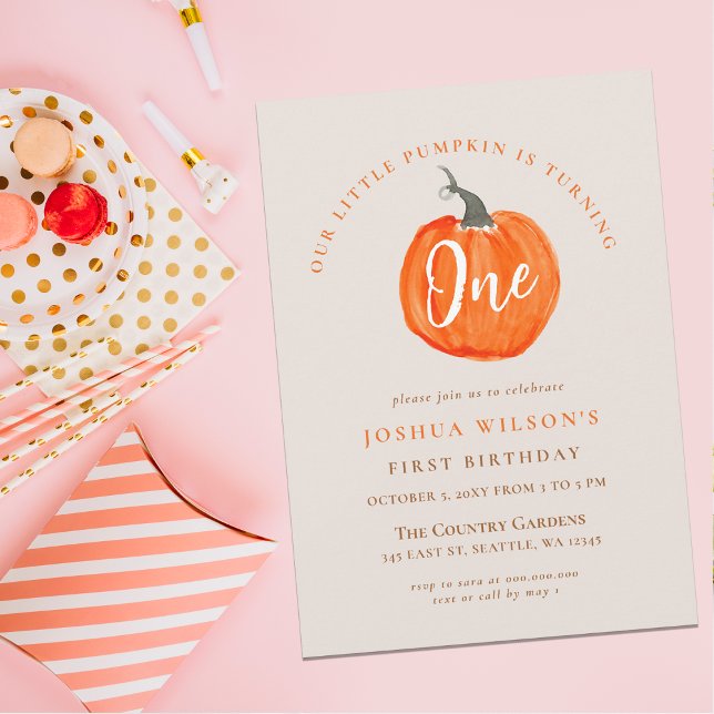 Invitación nuestra pequeña calabaza fiesta de primer cumpleañ (our little pumpkin first birthday party invitation )