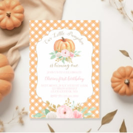 Invitación Nuestra pequeña calabaza floral naranja cumpleaños