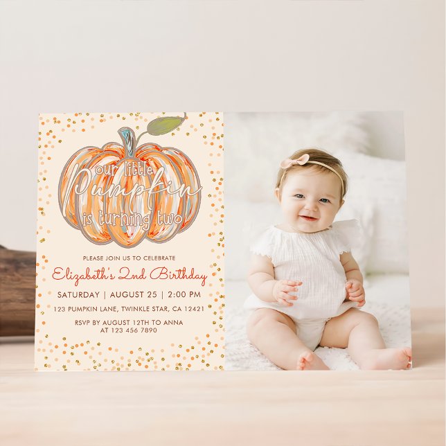 Invitación Nuestra pequeña calabaza foto de cumpleaños número (Subido por el creador)