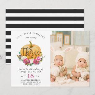 Invitación Nuestra pequeña calabaza otoñal floral 3 cumpleaño