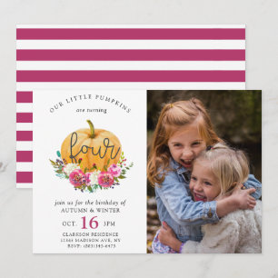 Invitación Nuestra pequeña calabaza otoñal floral cumpleaños