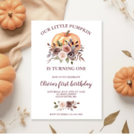 Invitación Nuestra pequeña calabaza otoño floral primer cumpl