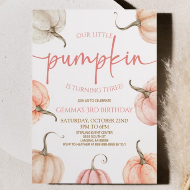 Invitación Nuestra pequeña calabaza Pink White Fall Fiesta de (Subido por el creador)