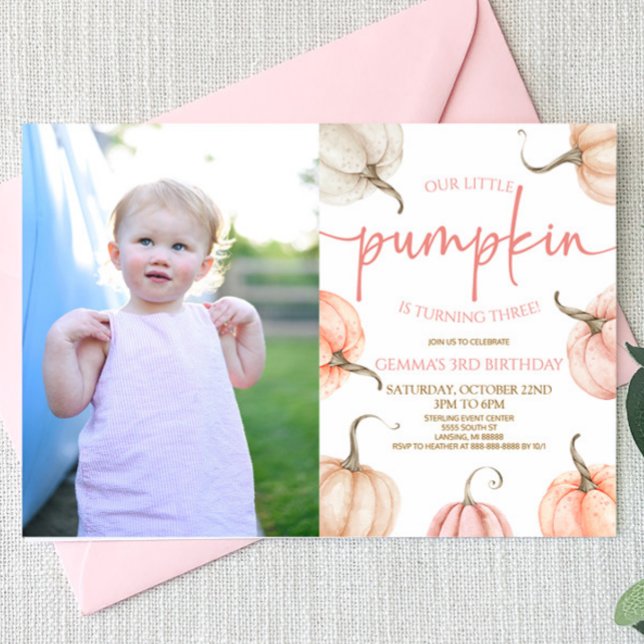 Invitación Nuestra pequeña calabaza Pink White Fall Fiesta de (Subido por el creador)