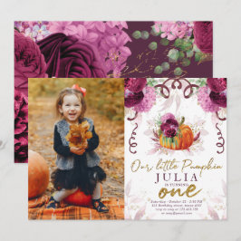 Invitación Nuestra pequeña calabaza Primer cumpleaños Burgund