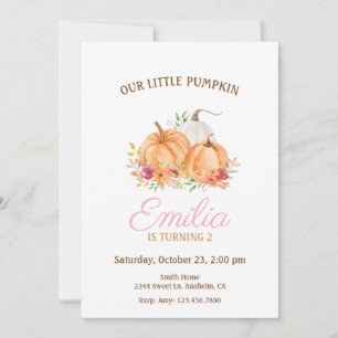 Invitación Nuestra pequeña calabaza rosa y fiesta de cumpleañ