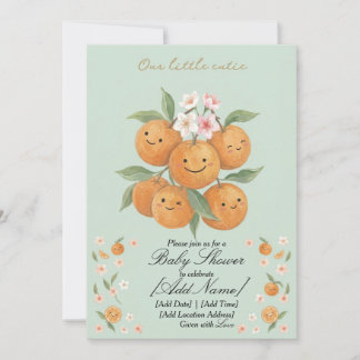 Invitación Nuestra Pequeña Cariñosa Naranja Mandarina Floral