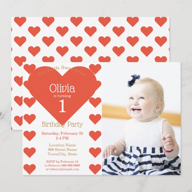 Invitación Nuestra pequeña corazón dulce fiesta de cumpleaños (Anverso / Reverso)