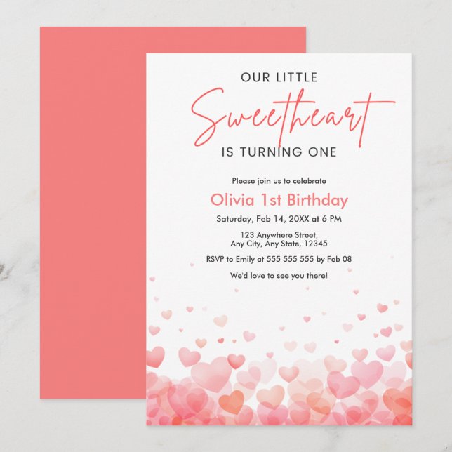 Invitación Nuestra Pequeña Dulzura Cumple Uno 1er Cumpleaños  (Anverso / Reverso)