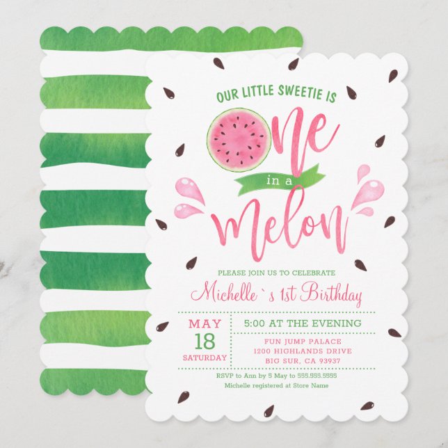 Invitación Nuestra Pequeña Dulzura es Única Como Un Melón Cum (Anverso / Reverso)