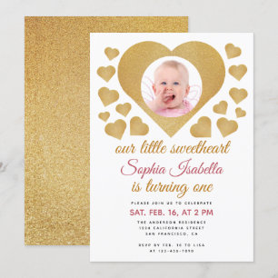 Invitación Nuestra Pequeña Dulzura Foto Corazón de Oro Cumple