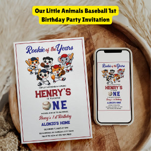 Invitación Nuestra Pequeña Fiesta de Béisbol de Animales Cump