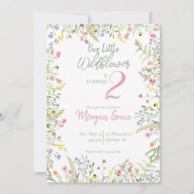 Invitación Nuestra pequeña fiesta de cumpleaños con flores si (Anverso)