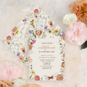 Invitación Nuestra Pequeña Flor Silvestre Cumpleaños Número 1