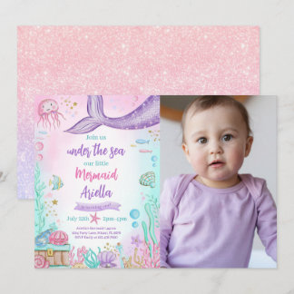 Invitación Nuestra pequeña foto de cumpleaños de la sirena
