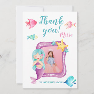 Invitación Nuestra pequeña foto de Sirena Cumpleaños Gracias 