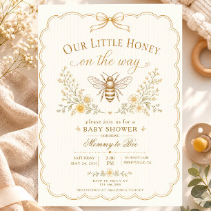 Invitación Nuestra Pequeña Mamá Abeja Miel Vintage Bebé Elega