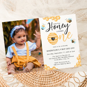 Invitación Nuestra Pequeña Miel   Foto del Primer Cumpleaños