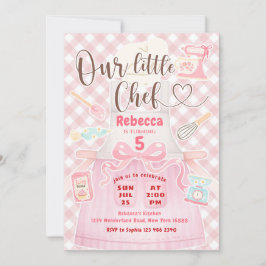 Invitación Nuestra Pequeña Niña Chef Rosa Gingham Cumpleaños 