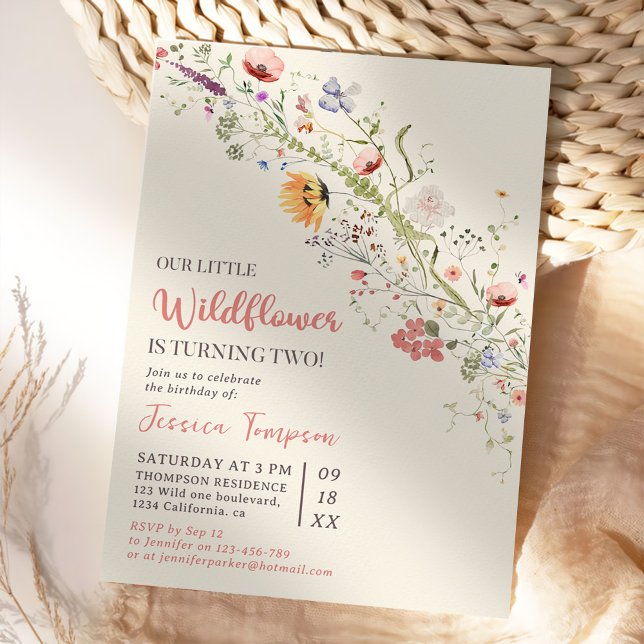 Invitación Nuestra pequeña niña de flores silvestres Fiesta d (Subido por el creador)