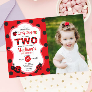 Invitación Nuestra Pequeña Niña Mariquita Foto Cumpleaños 2