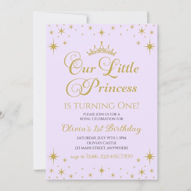 Invitación Nuestra pequeña princesa Cumpleaños real en oro y  (Anverso)