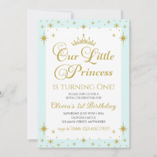 Invitación Nuestra pequeña princesa cumpleaños real oro y azu