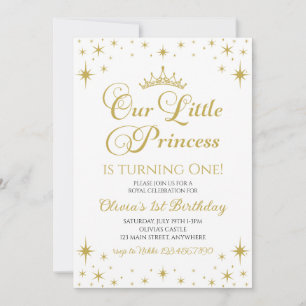 Invitación Nuestra pequeña princesa cumpleaños real oro y azu