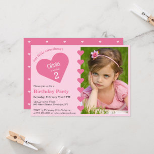 Invitación Nuestra Pequeña Querida Corazones Rosados Foto Cum