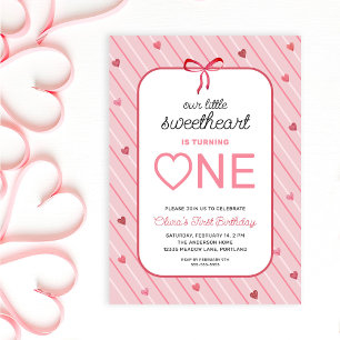 Invitación Nuestra Pequeña Querida Cumple Uno Corazones Lazos