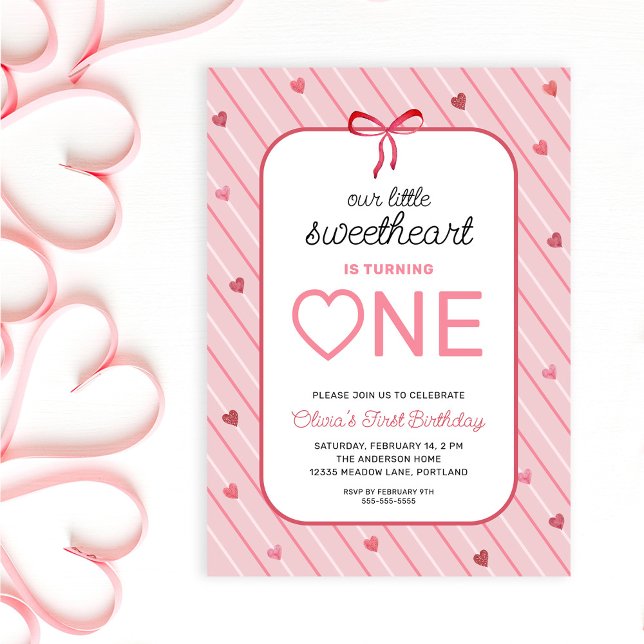 Invitación Nuestra Pequeña Querida Cumple Uno Corazones Lazos (Subido por el creador)