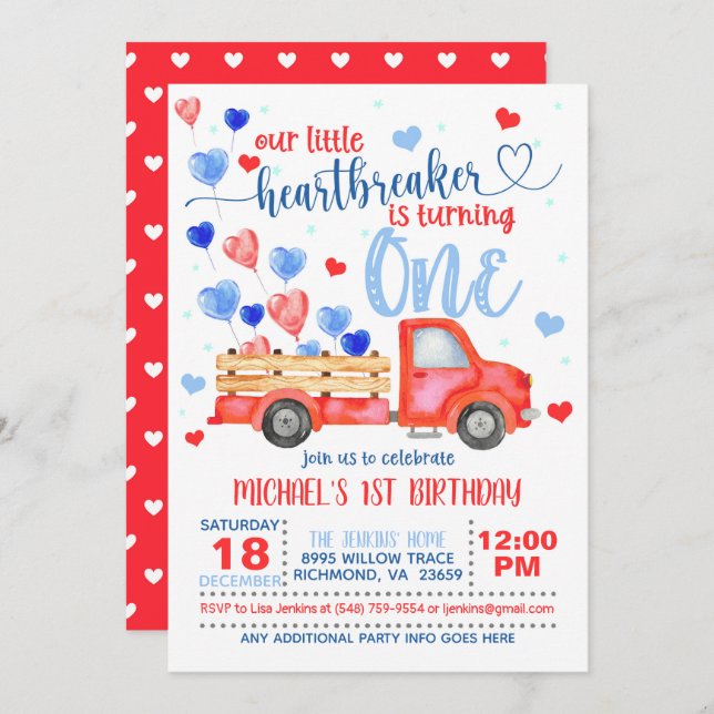 Invitación Nuestra pequeña rompecorazones está cumpliendo UN  (Anverso / Reverso)