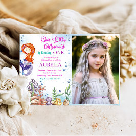 Invitación Nuestra pequeña sirena Chica foto del primer Fiest