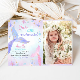 Invitación Nuestra pequeña sirena Chica foto del tercer cumpl