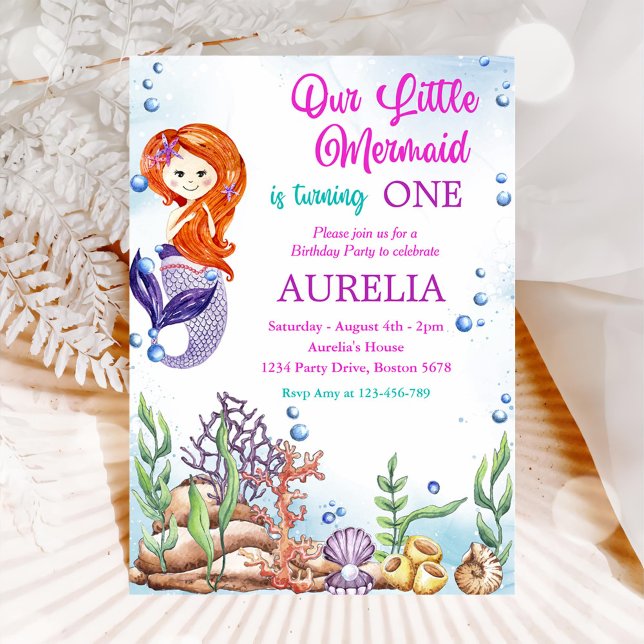 Invitación Nuestra pequeña sirena Chica primer Fiesta de cump (Subido por el creador)