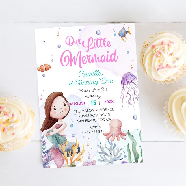 Invitación Nuestra pequeña sirena Chica primer Fiesta de cump (Subido por el creador)