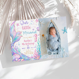 Invitación Nuestra pequeña sirena cumpleaños de 4 años fiesta