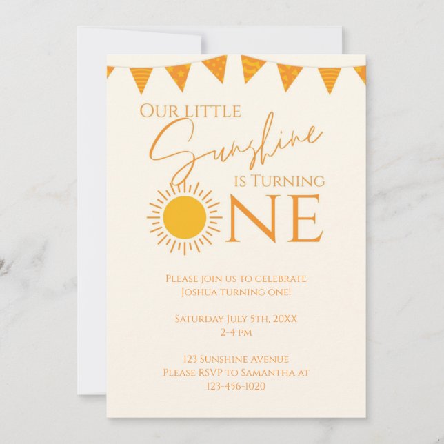 Invitación Nuestra Pequeña Sunshine Cumple Un Año (Anverso)