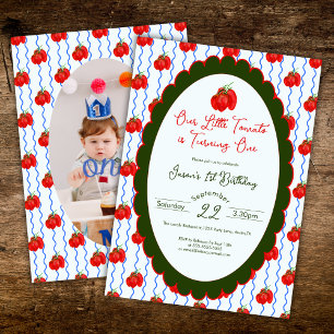 Invitación Nuestra Pequeña Tomate Cumple Uno 1er Cumpleaños F