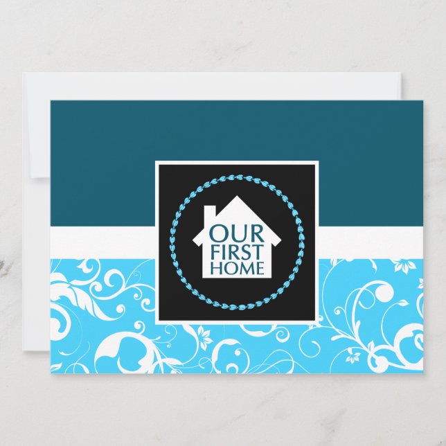 Invitación nuestra primera casa (damasco azul) (Anverso)